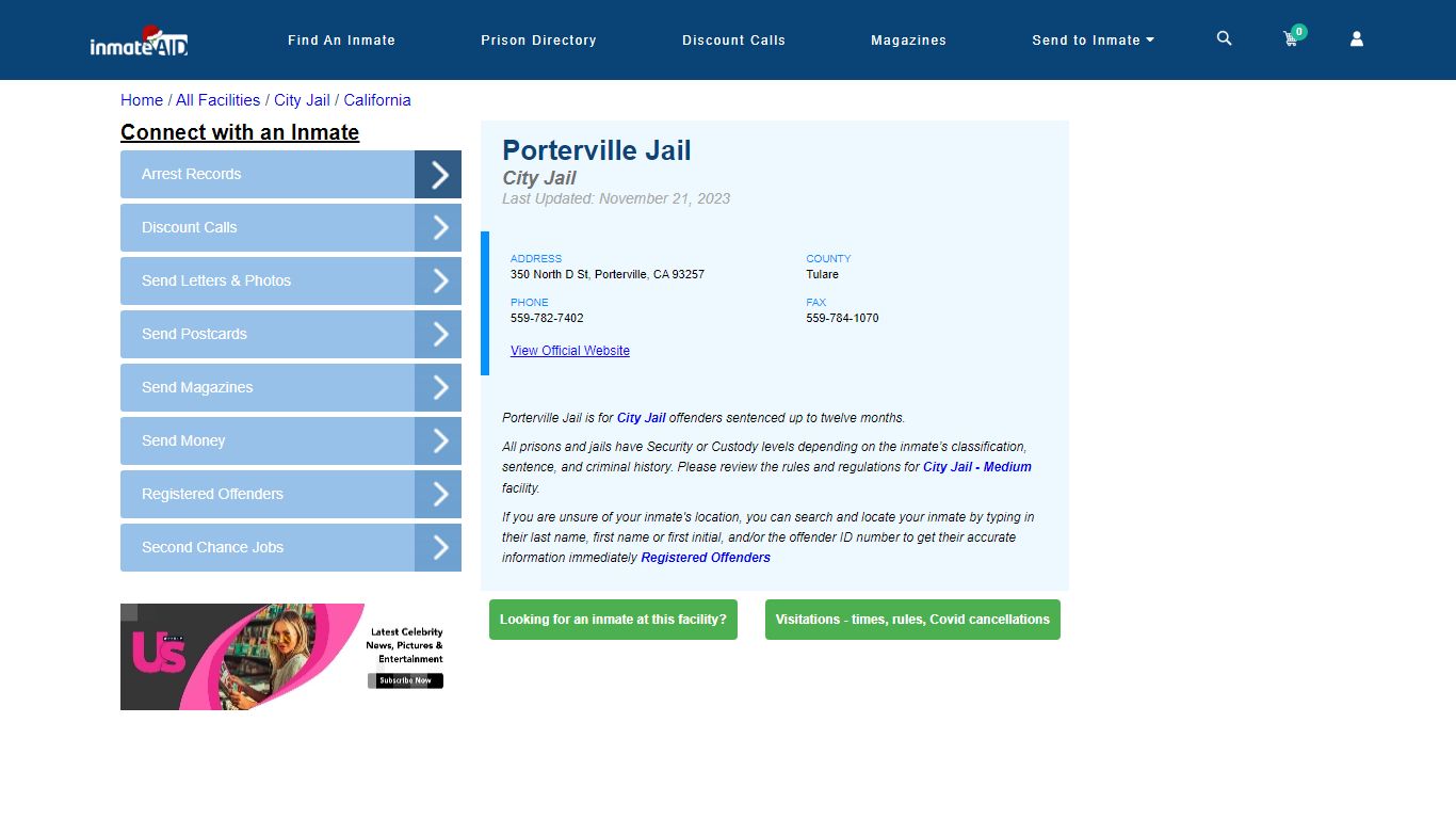 Porterville Jail | Inmate Locator