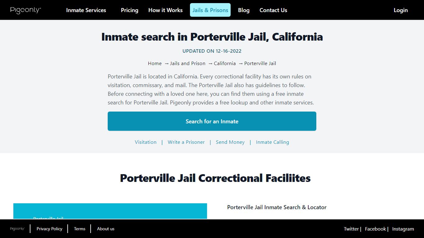Inmate Search Porterville Jail, California | Pigeonly